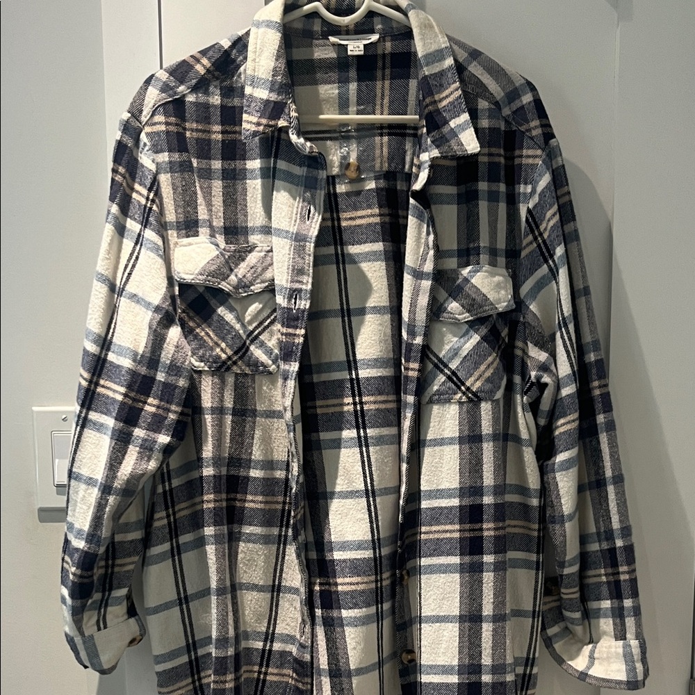 beachlunchlounge Navy and White Plaid Shacket